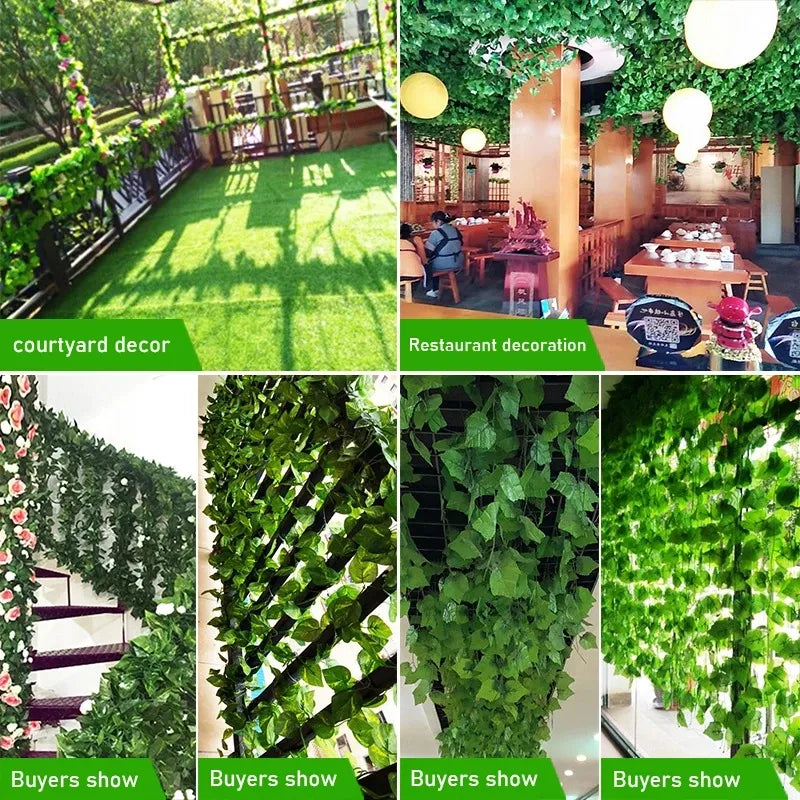 2.1M Artificial Plant Green Ivy Leaf Garland Silk Wall Hanging Vine Home Garden Decoration Wedding Party DIY Fake Wreath Leaves