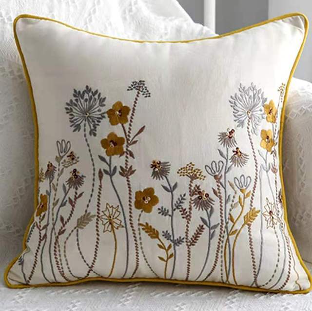 Embroidered European Pastoral Floral Cushion Cover