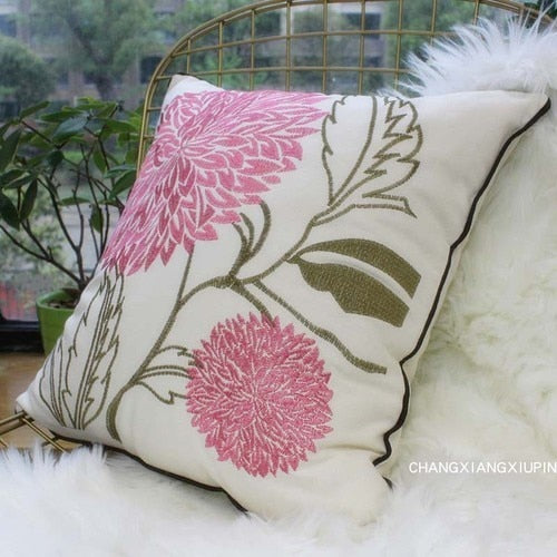 Embroidered European Pastoral Floral Cushion Cover