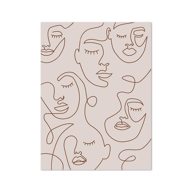 Abstract Woman Face One Line Drawing Poster
